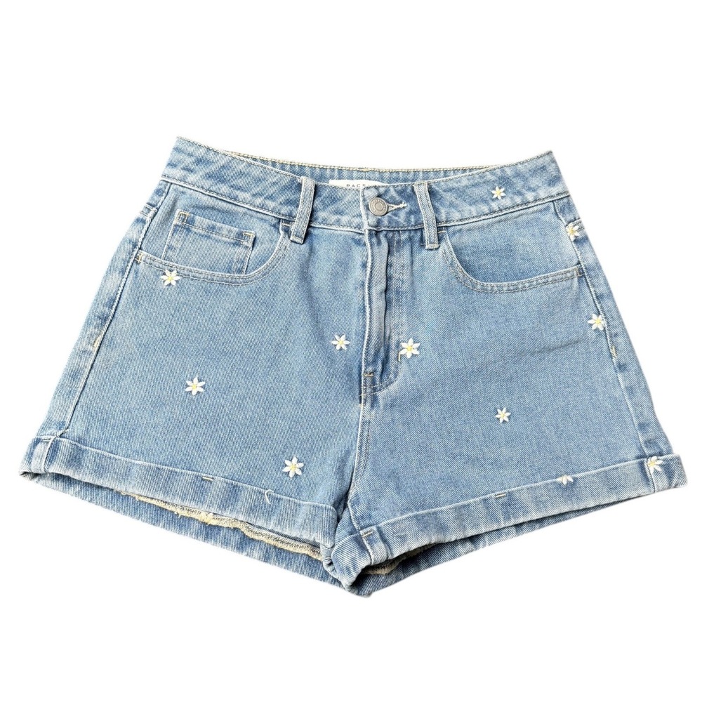 PacSun Mom Shorts 26 Light Wash Denim Daisy Embroidered High Waist Womens